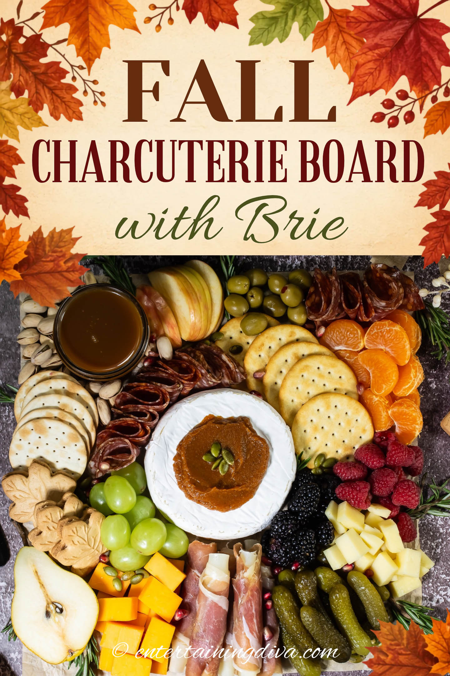 Fall charcuterie board with brie