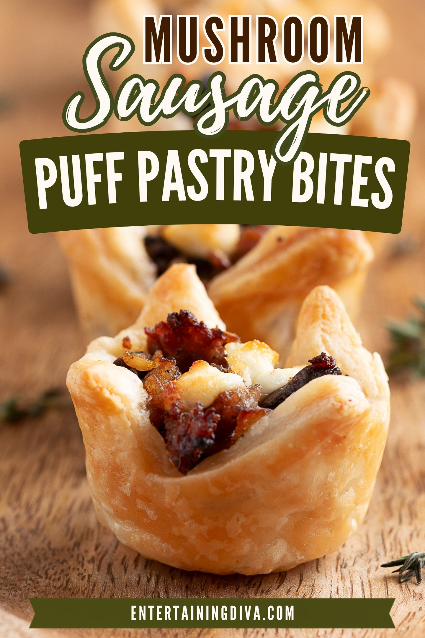 mushroom sausage puff pastry bites