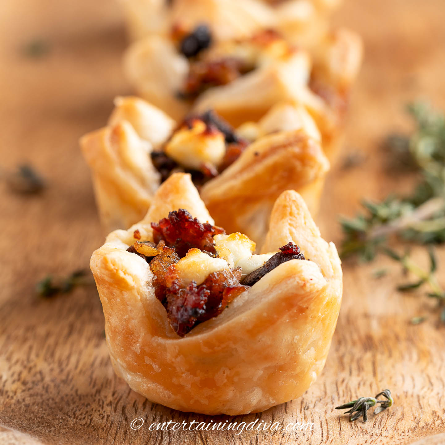 Mushroom Sausage Puff Pastry Bites With Goat Cheese