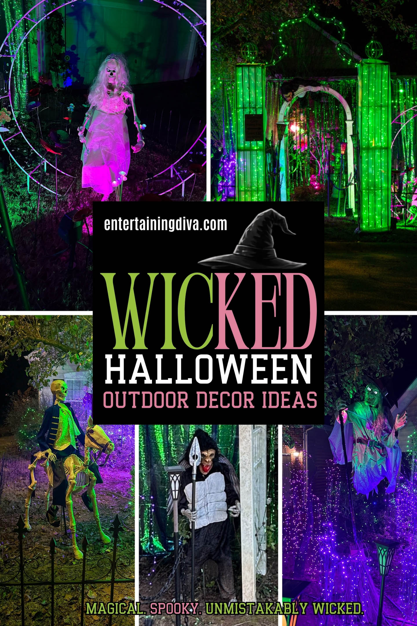 A collage of Wicked Halloween outdoor decor ideas