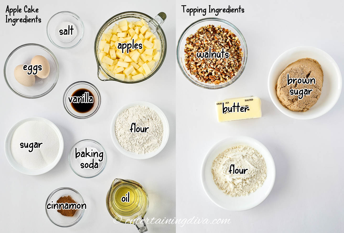 apple crumb cake and topping ingredients
