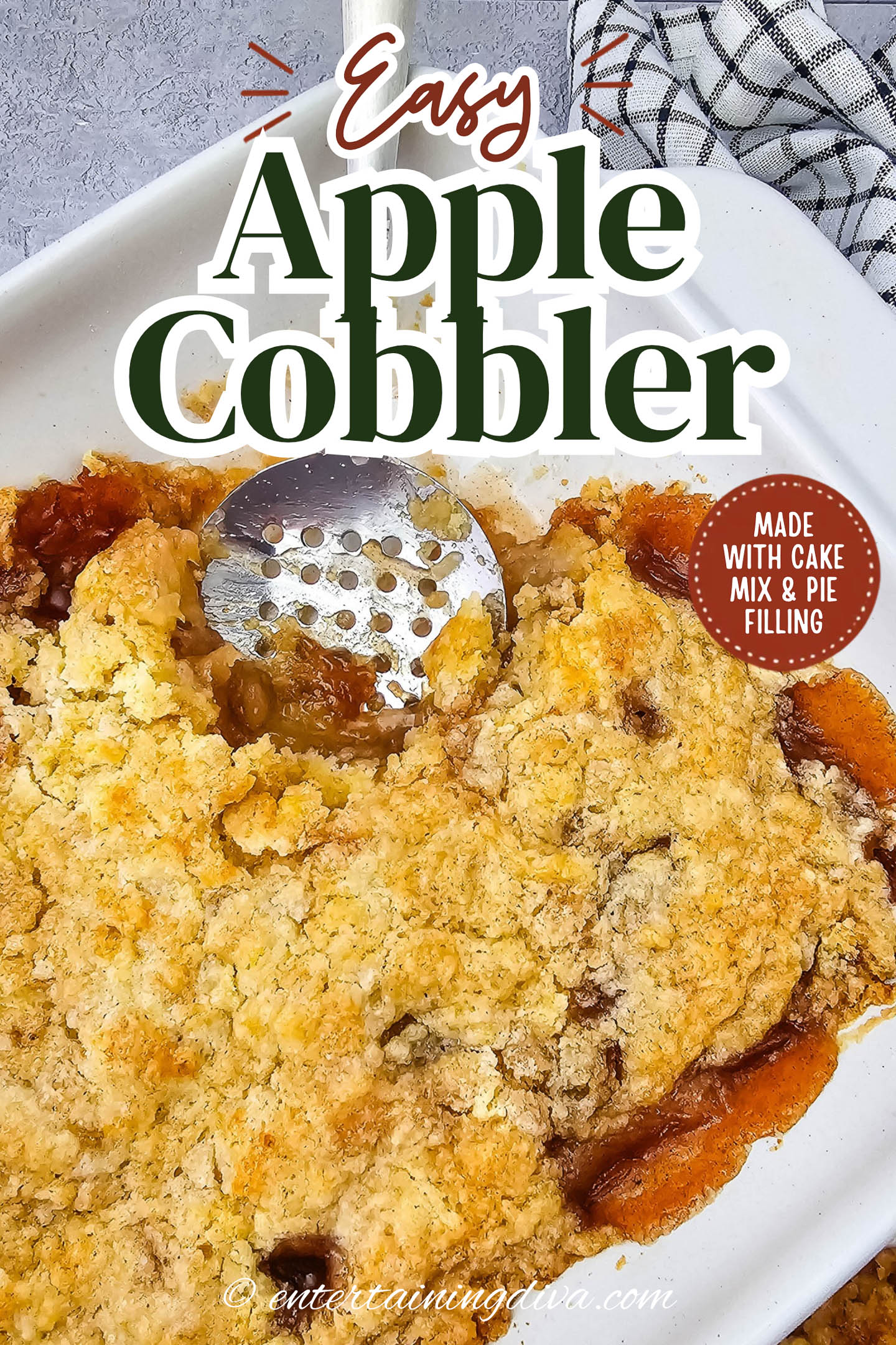 easy apple cobbler made with cake mix and pie filling