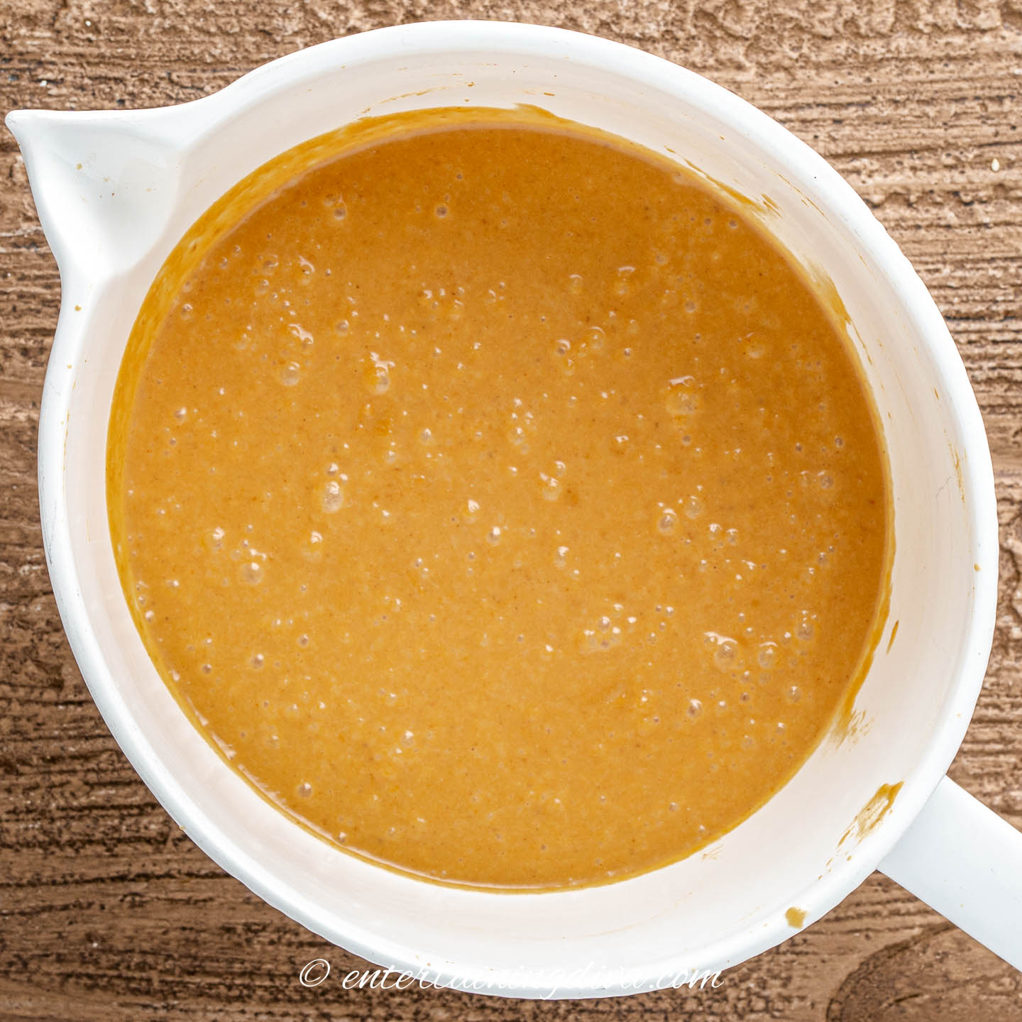 pumpkin pie filling in a mixing bowl