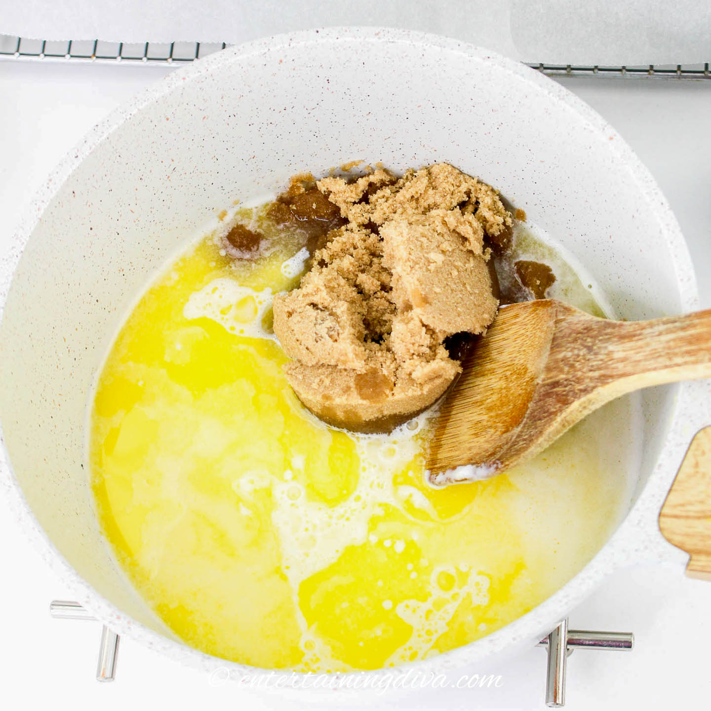melted butter and brown sugar in a sauce pan