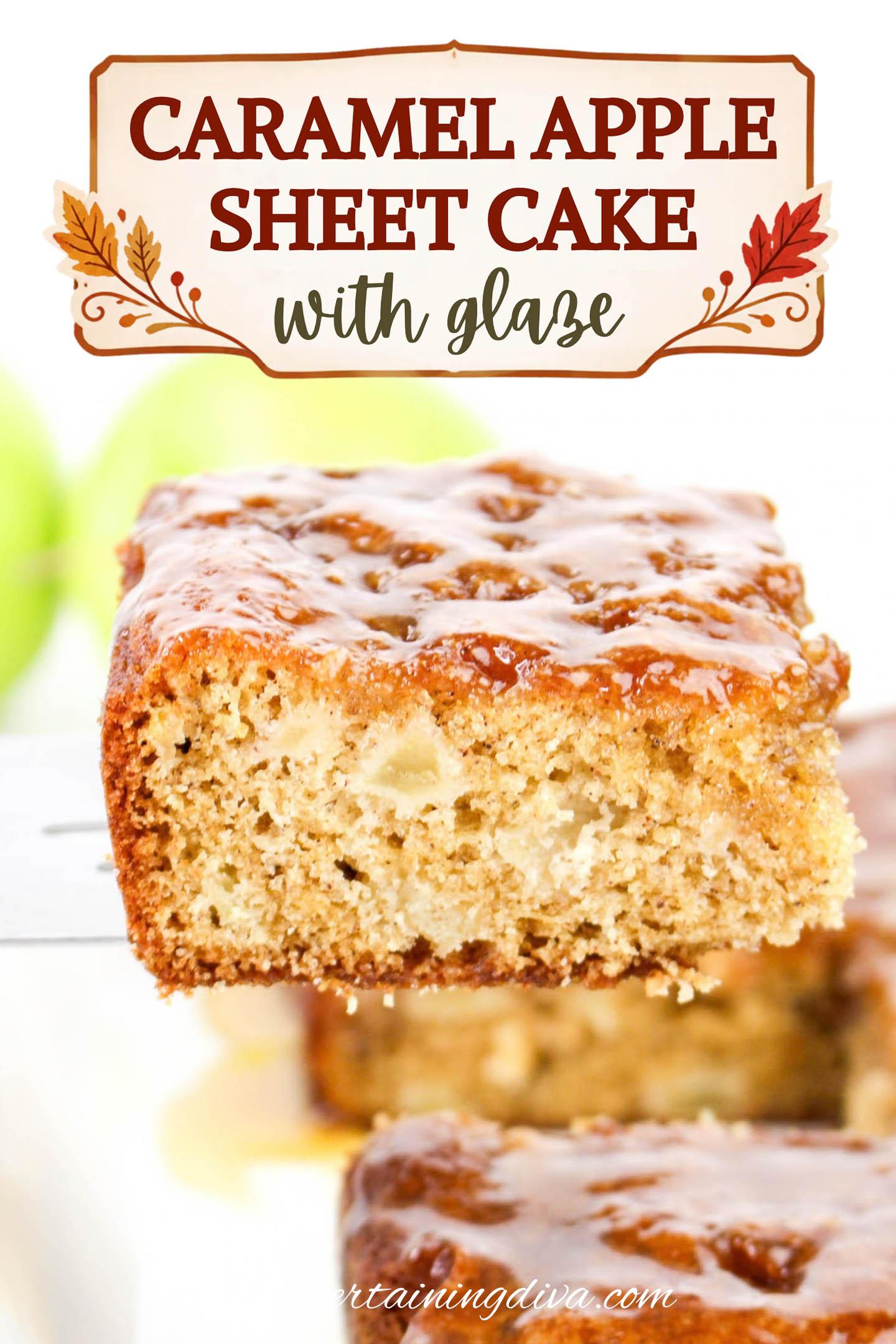 caramel apple sheet cake with glaze
