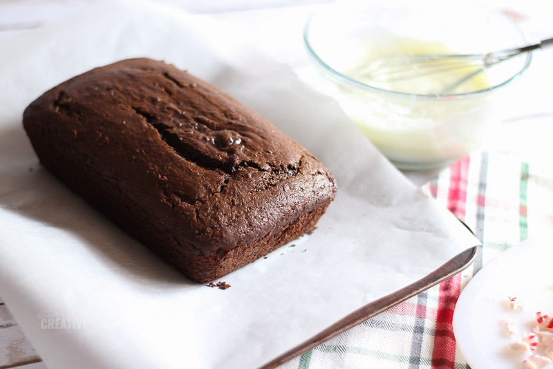 dark chocolate cake with peppermint cream cheese glaze