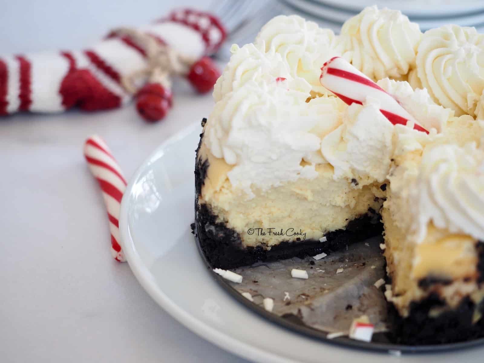 white chocolate peppermint cheesecake