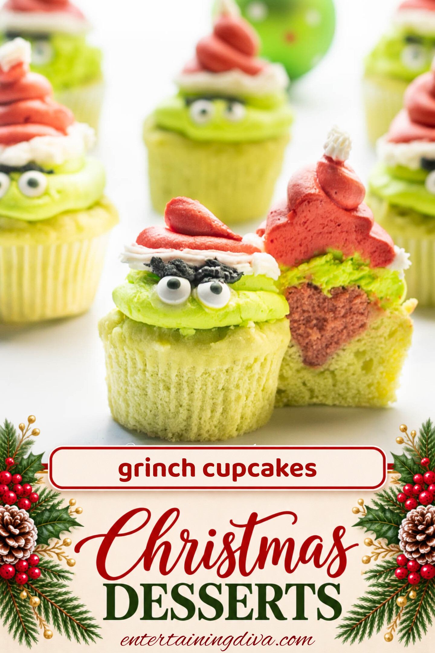 grinch cupcakes with a heart inside