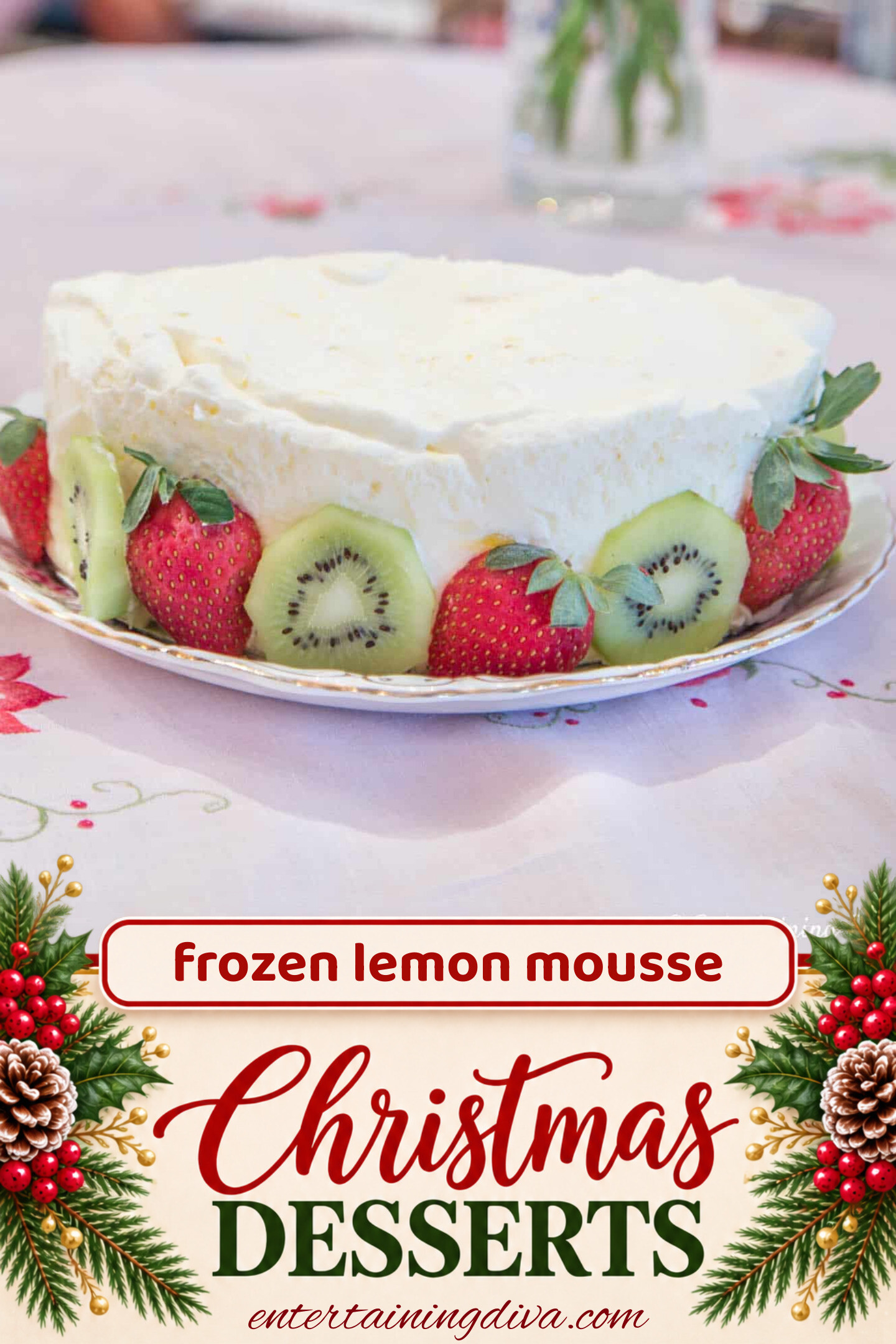 a slice of frozen lemon mousse with raspberry sauce