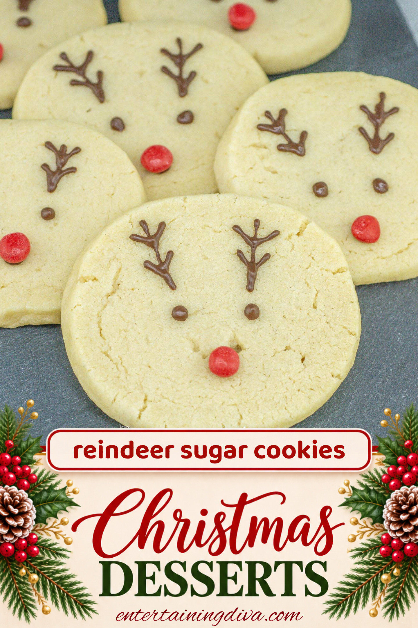 Close up of easy reindeer sugar cookies