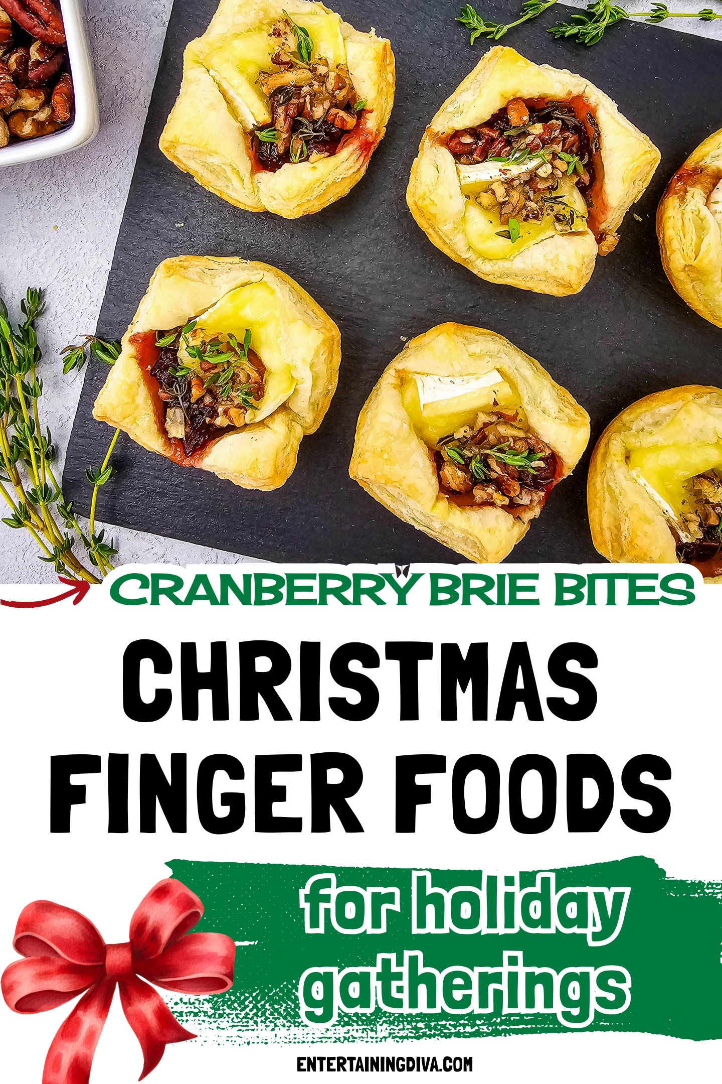 over head of 4 cranberry brie bites on a tray