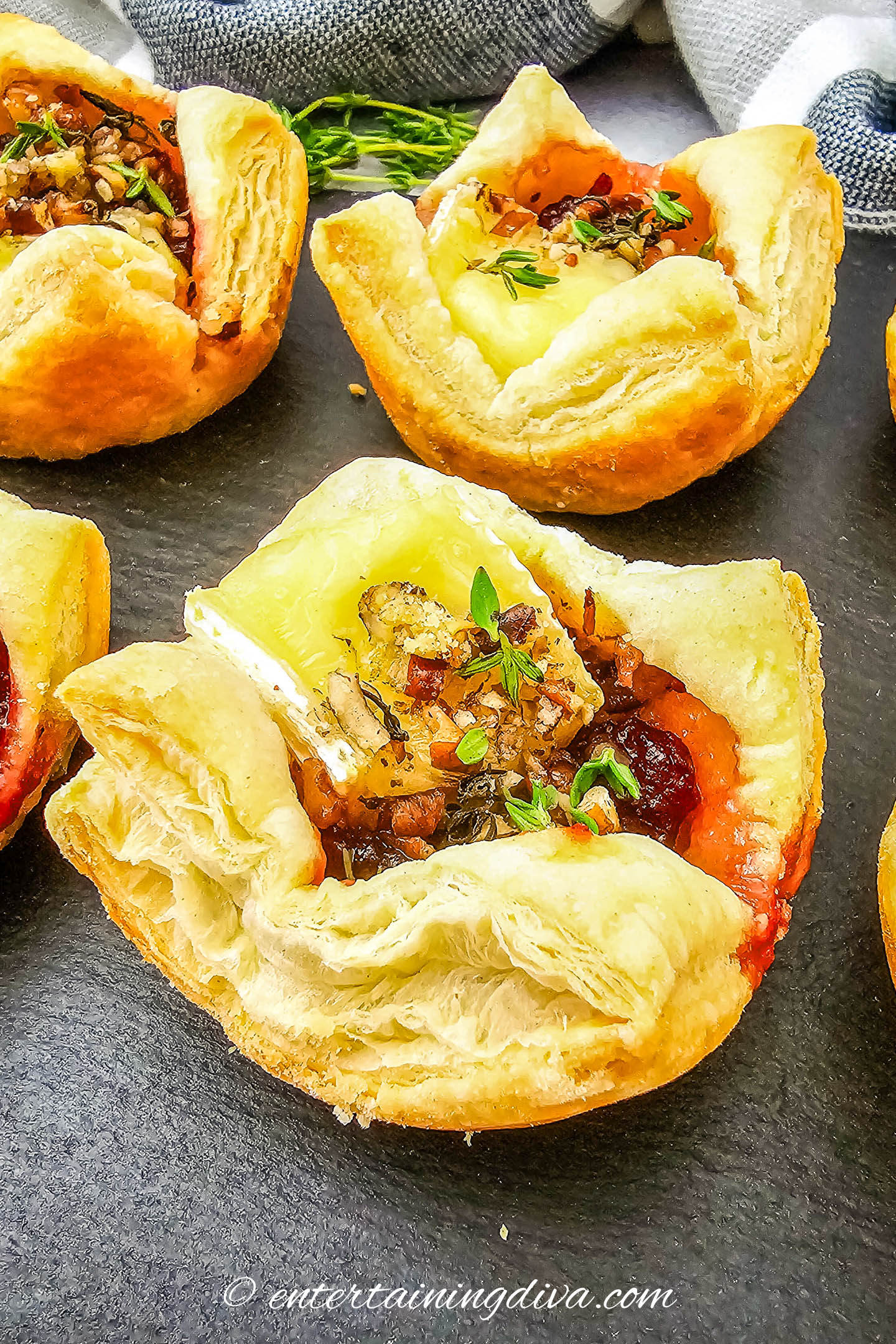 close up of cranberry brie bites after baking