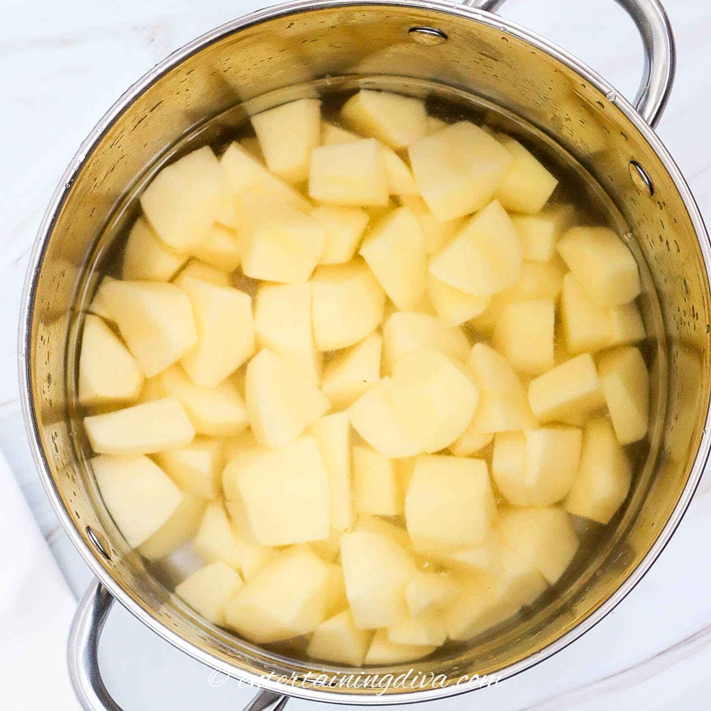 chopped potatoes in a pot