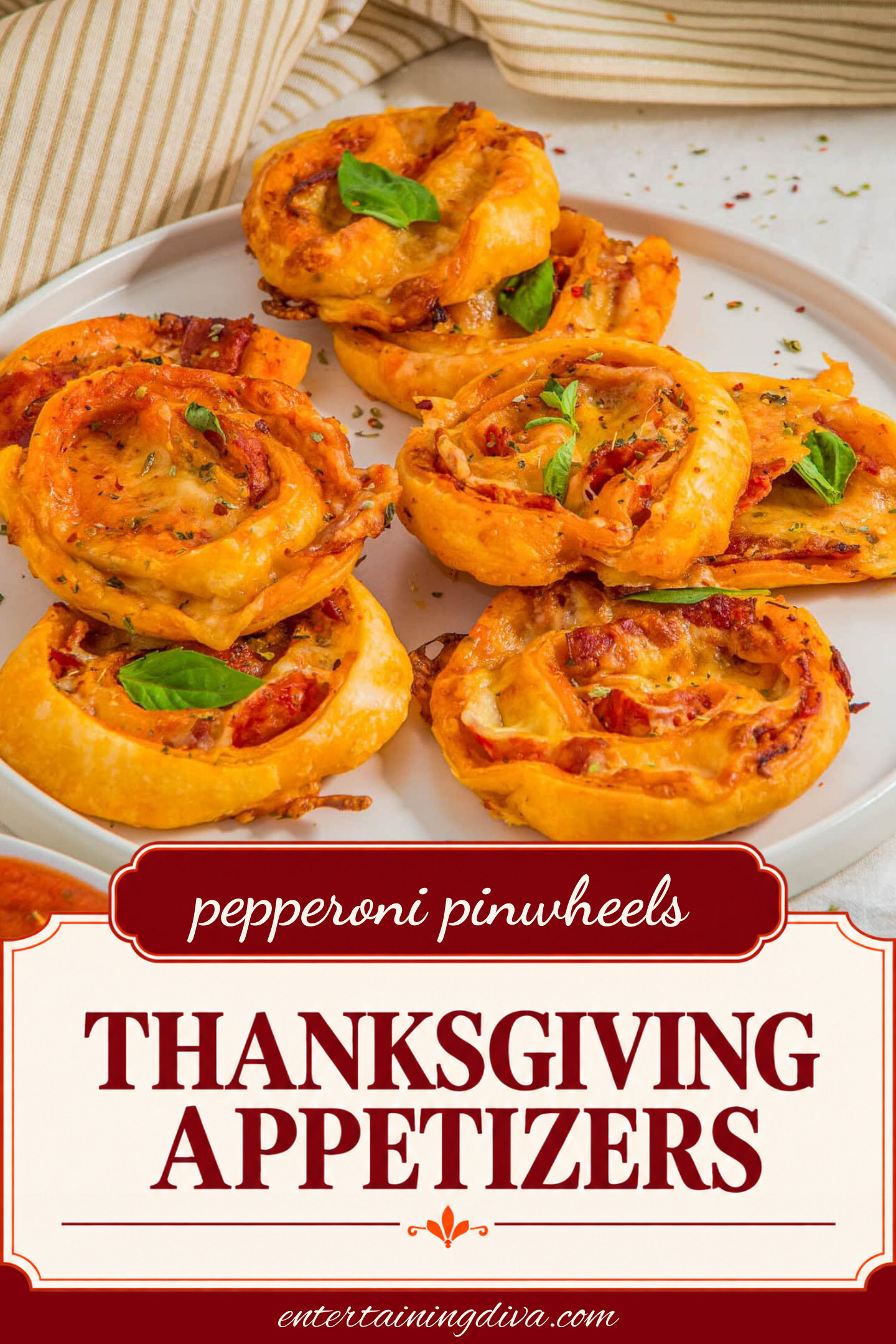 close up of pepperoni pinwheels on a plate