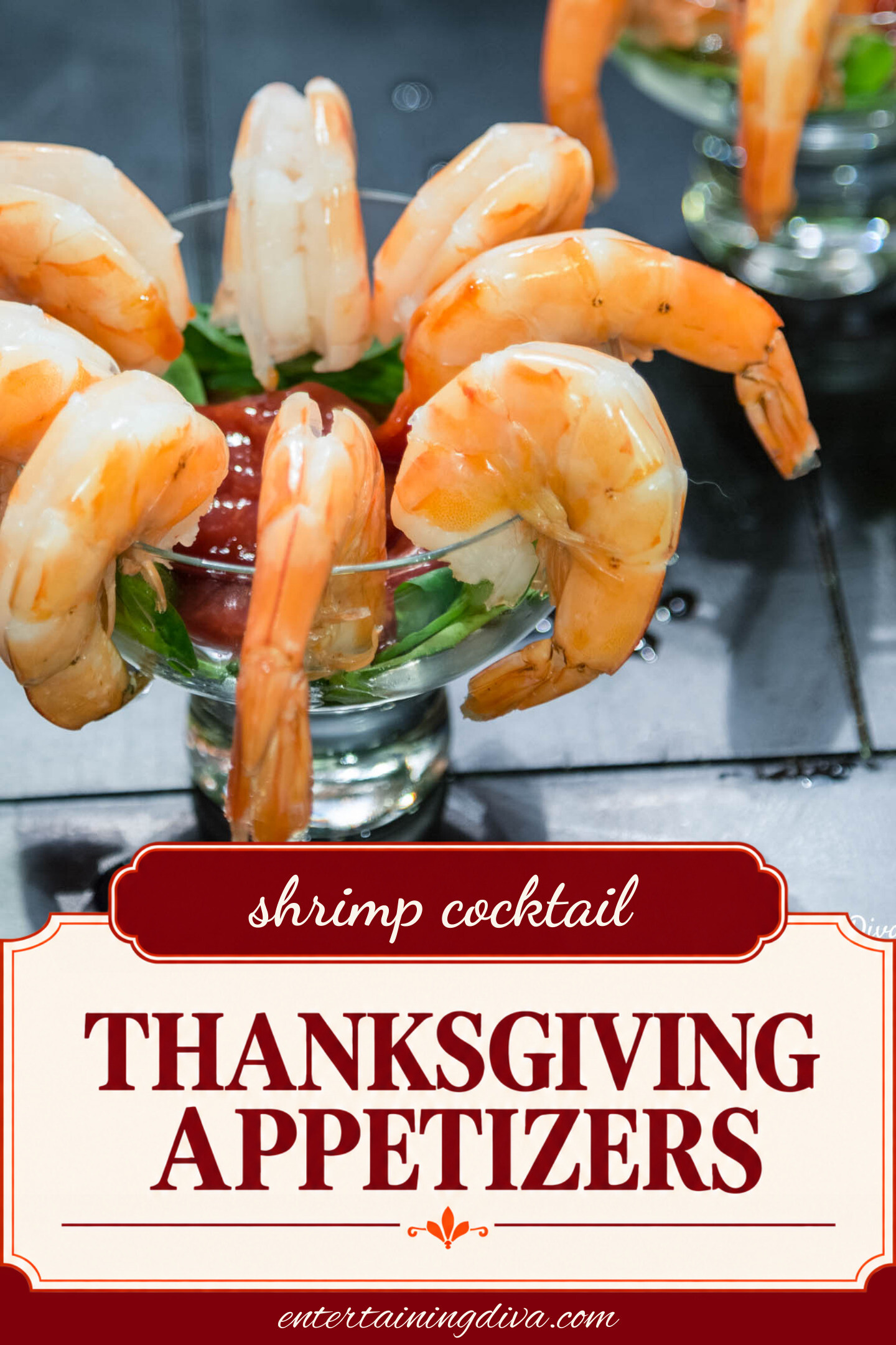 shrimp cocktail with sauce in a glass dish