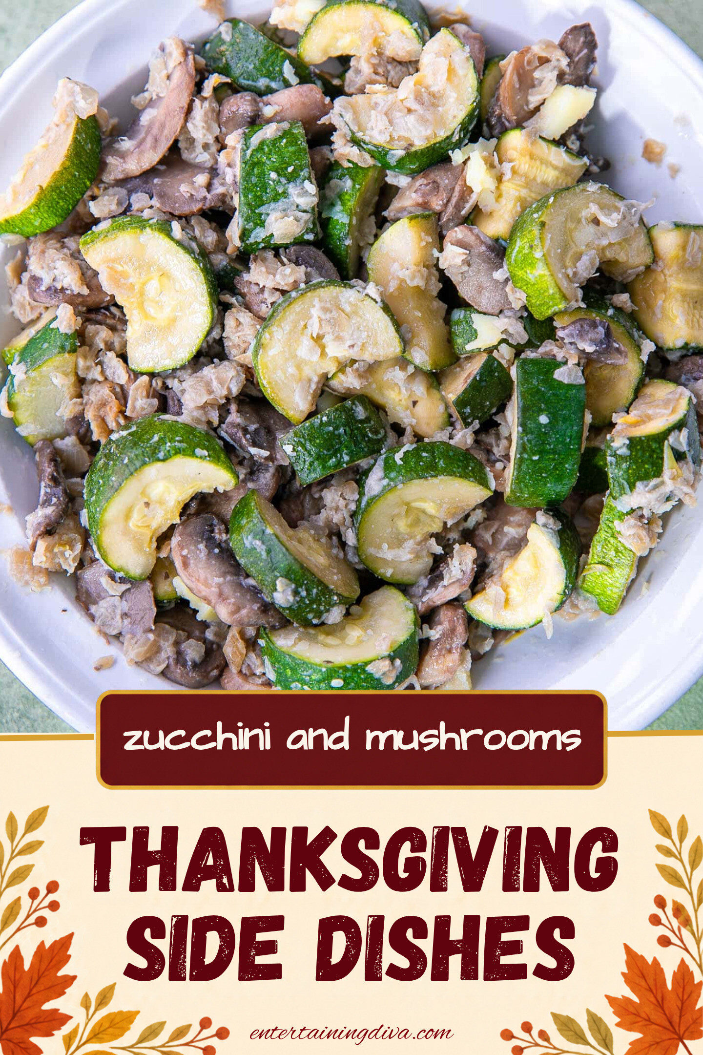 overhead of zucchini mushroom stir fry in a bowl